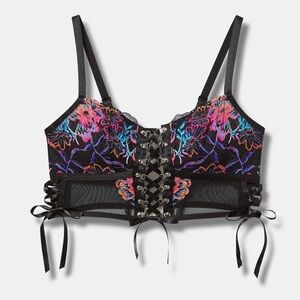 Torrid Floral Lace Bra unlined wire free lace up bralette. NWOT